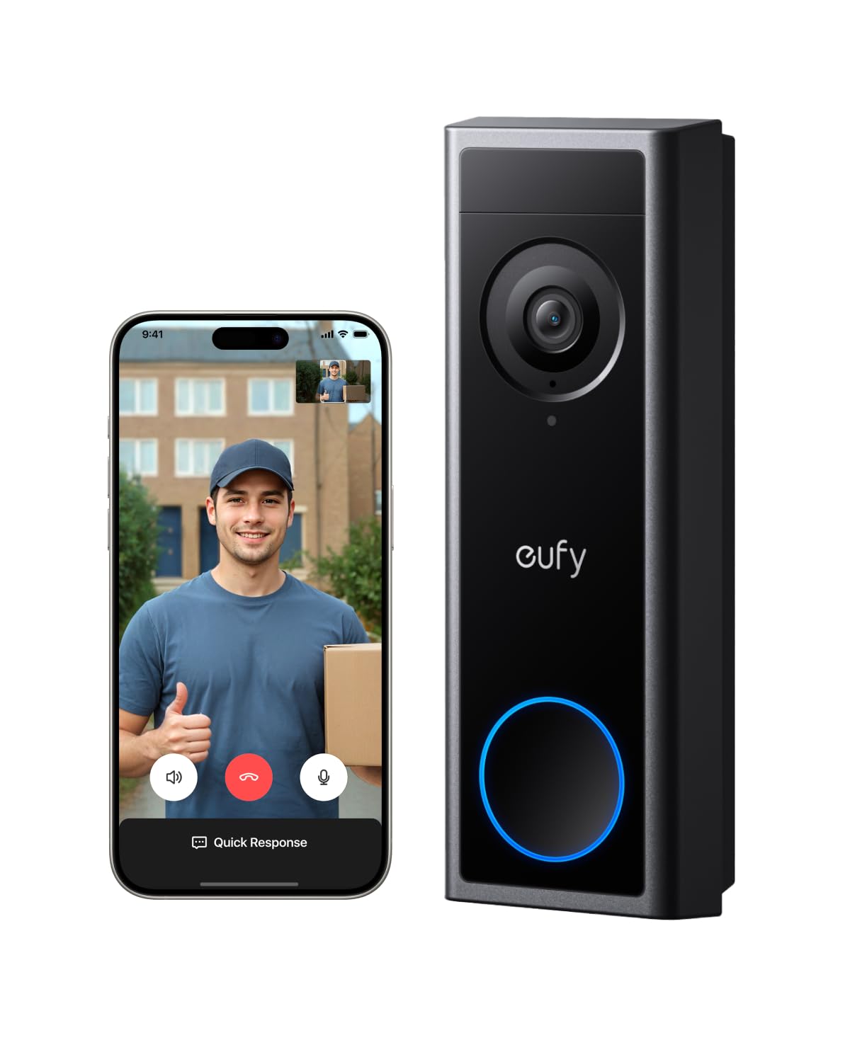 eufy Video Doorbell C30, Battery Powered, 2K FHD, 16:9 Expanded View, Easy Installation, Live Video Call, Human and Motion Detection, HomeBase S380 Compatible, No Monthly Fee