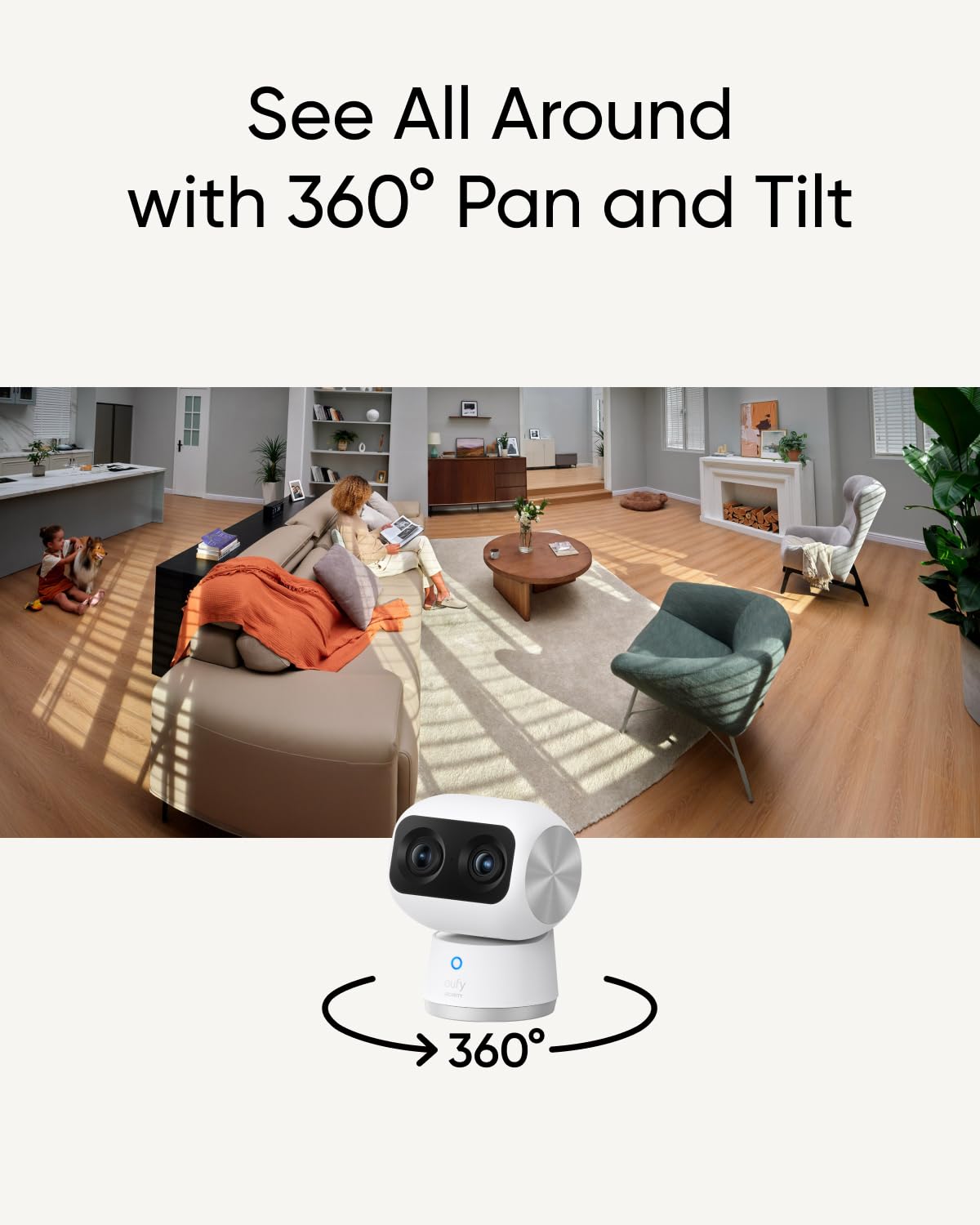 eufy Security Indoor Cam S350, Dual Cameras, 4K UHD Resolution Security Camera with 8× Zoom and 360° PTZ, Human/Pet AI, Ideal for Baby Monitor/Pet Camera/Home Security, Dual-Band Wi-Fi 6, Plug in