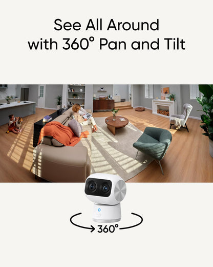 eufy Security Indoor Cam S350, Dual Cameras, 4K UHD Resolution Security Camera with 8× Zoom and 360° PTZ, Human/Pet AI, Ideal for Baby Monitor/Pet Camera/Home Security, Dual-Band Wi-Fi 6, Plug in