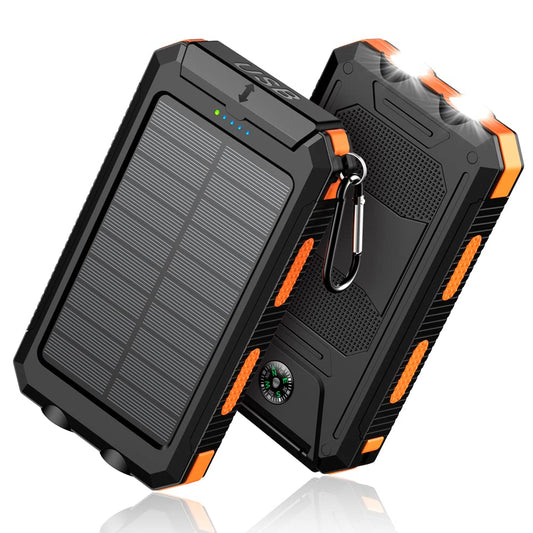 Solar-Charger-Power-Bank - 36800mAh Portable Charger,QC3.0 Fast Charger Dual USB Port Built-in Led Flashlight and Compass for All Cell Phone and Electronic Devices (Orange)