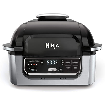 Ninja Foodi 5-in-1 4-qt. Air Fryer, Roast, Bake, Dehydrate Indoor Electric Grill (AG301), 10" x 10", Black and Silver