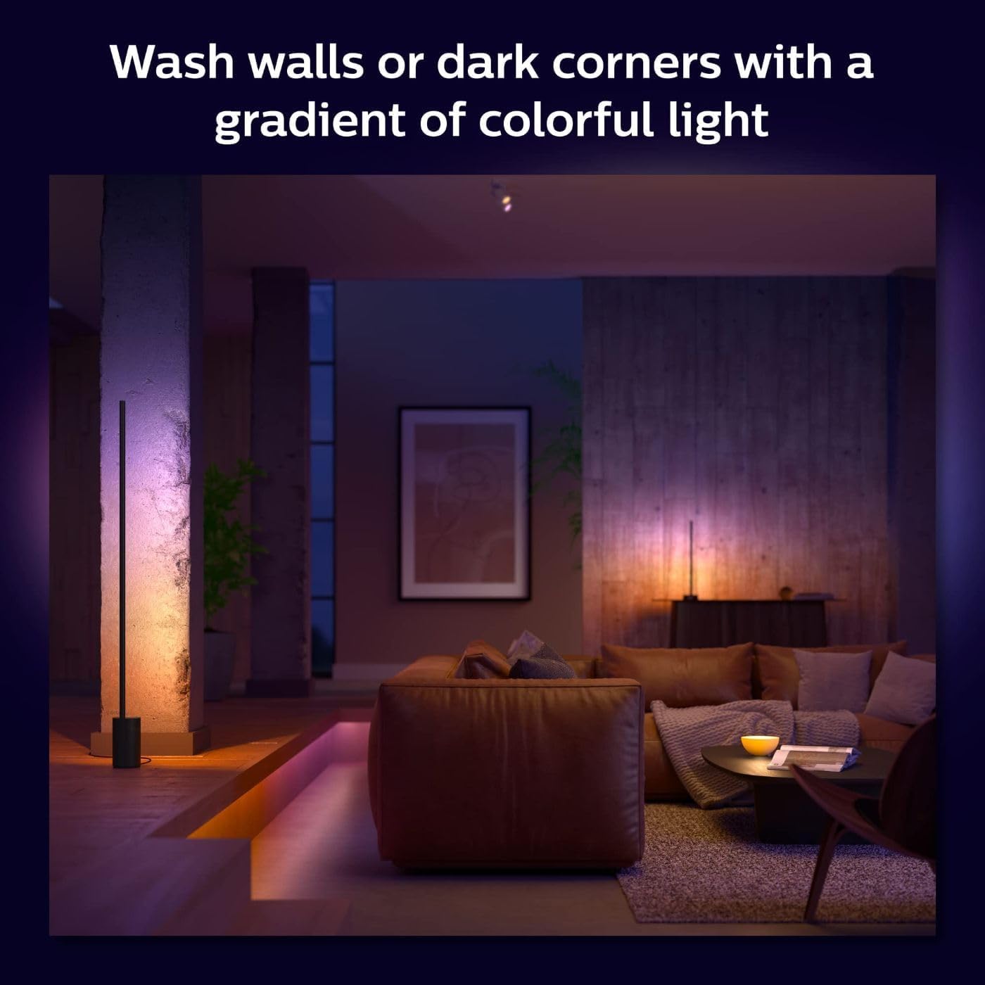 Philips Hue Signe Smart Floor Lamp, Black - White and Color Ambiance LED Color-Changing Light - 1 Pack - Control with Hue App - Works with Alexa, Google Assistant, and Apple Homekit