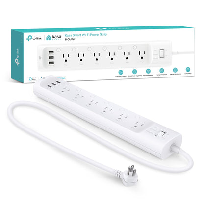 Kasa Smart Plug Power Strip, Surge Protector w/ 6 Smart Outlets and 3 USB Ports, Works with Alexa Echo & Google Home, No Hub Required (HS300), White