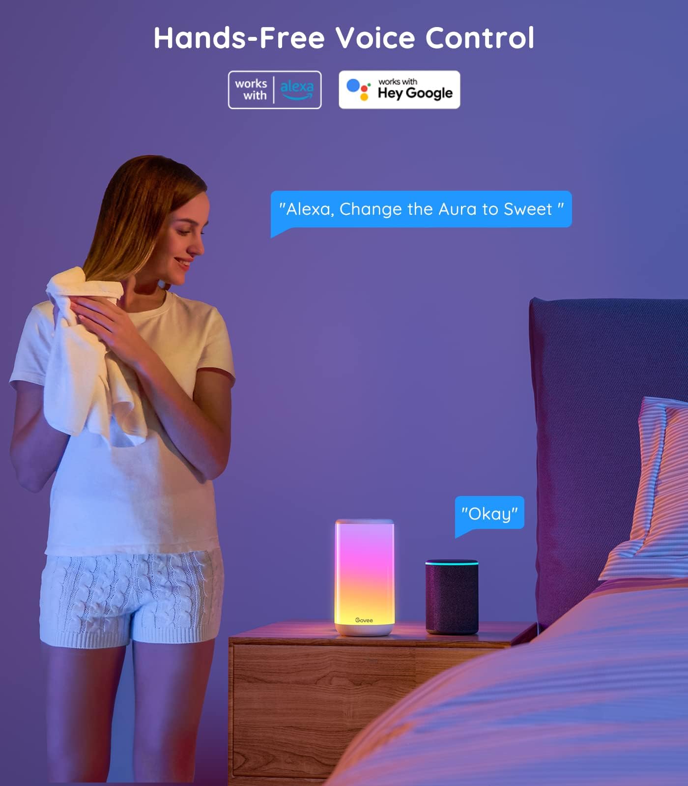 Govee Smart Table Lamp, Dimmable App Wi-Fi Control Lamp with 43 Scene Modes and Music Mode, Warm White Light RGBIC Bedside Lamp for Bedrooms and Living Room, Works with Alexa & Google Assistant