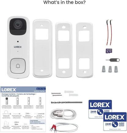 Lorex 2K Wireless WiFi Smart Video Doorbell Camera w/No Subscription Fee - Night Vision, Battery-Powered, Motion Detection (White)