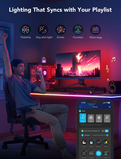 Govee RGBIC Gaming Lights, 10ft Neon Rope Lights Soft Lighting for Gaming Desks, LED Strip Lights Syncing with Razer Chroma, Support Cutting, Smart App Control, Music Sync