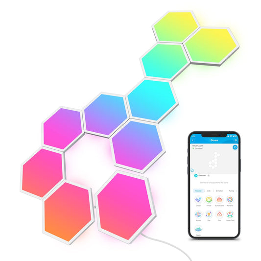 Govee Glide Hexa Light Panels, RGBIC Hexagon Lights, Wi-Fi Wall Lights, DIY Design, Music Sync, App Control, Works with Alexa & Google Assistant, for Gaming, Holiday and Decor, 10 LED Panels