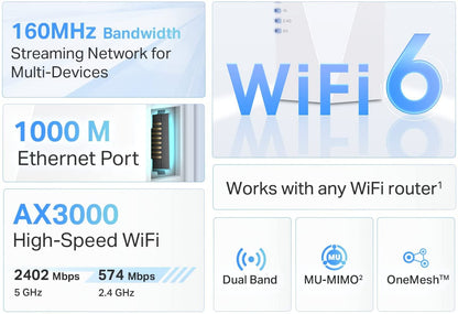 TP-Link AX3000 WiFi 6 Range Extender Internet Booster (RE705X) - Dual Band, AP Mode w/Gigabit Port, OFDMA, Beamforming, APP Setup, White