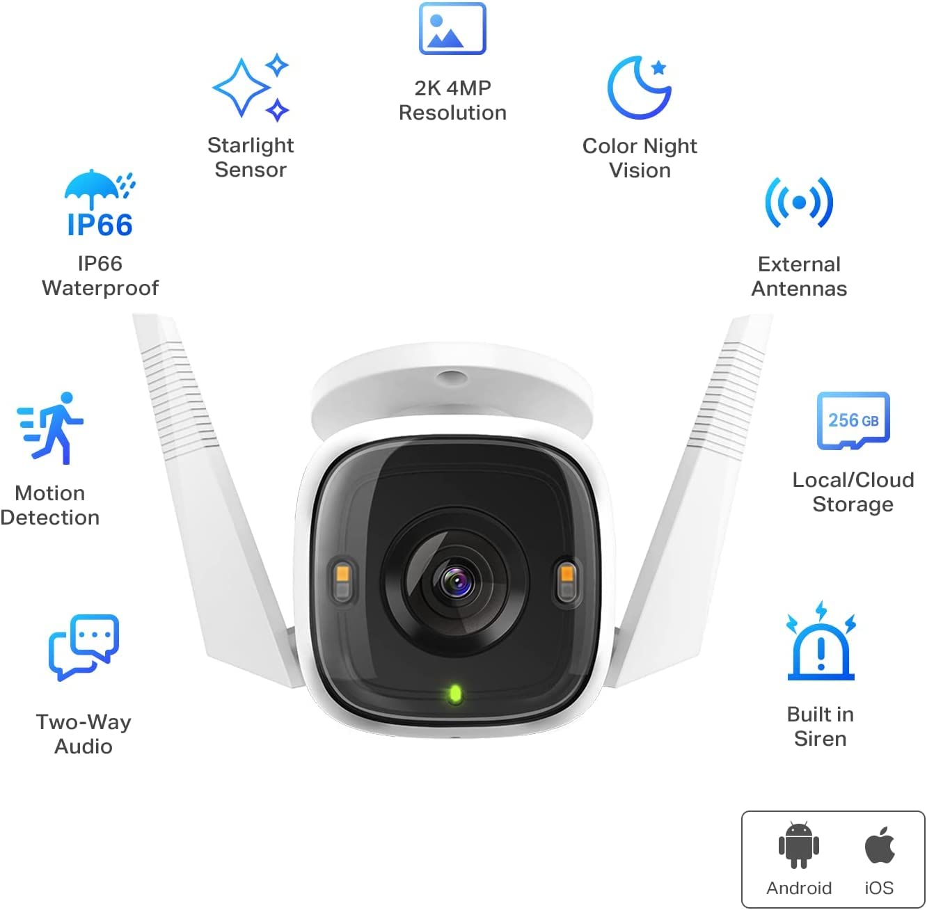 TP-Link Tapo 2K 4MP QHD Security Camera Outdoor Wired, Built-in Siren w/Startlight Sensor, IP66 Weatherproof, Motion/Person Detection, Works with Alexa & Google Home (Tapo C320WS)