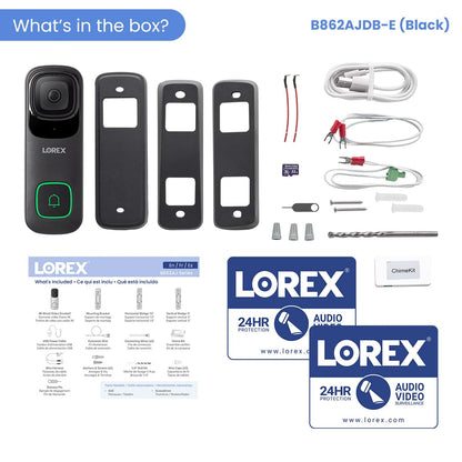 Lorex 4K 32GB Wired Smart Video Doorbell Camera w/No Subscription Fee - Color Night Vision (Black) [Requires 16-24VAC]