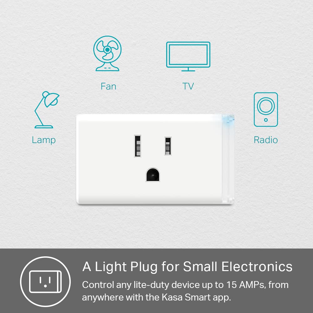 Kasa Smart Plug Mini by TP-Link (HS103) - Smart Home WiFi Outlet Works with Alexa, Echo and Google Home, No Hub Required, Remote Control, 2.4GHz WiFi Required, 15 Amp, UL Certified, 1-Pack, White