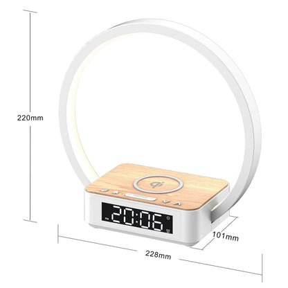 Blonbar Bedside Lamp Qi Wireless Charger LED Desk Lamp with Alarm Clock, Touch Control 3 Light Hues, 10W Max Wireless Charging Table Lamp，Eye-Caring Reading Light for Kids, Adults, Home.