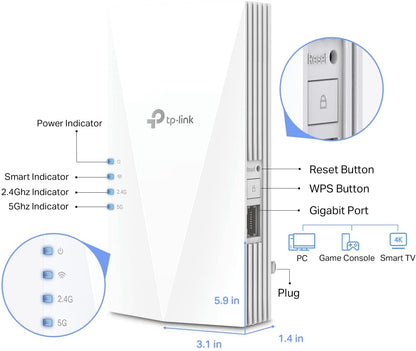 TP-Link AX1800 WiFi Extender Internet Booster (RE600X) - WiFi 6 Range Extender Covers up to 1500 sq.ft and 30 Devices, Dual Band, AP Mode w/Gigabit Port, APP Setup