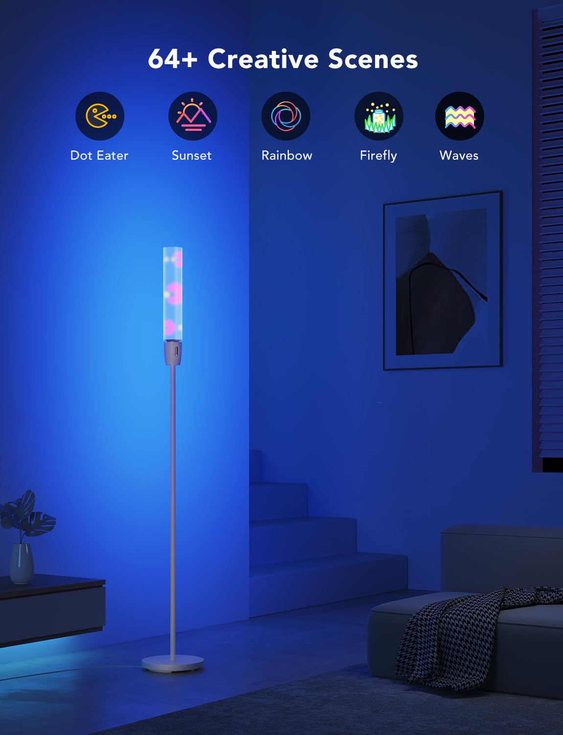 Govee RGBIC Cylinder Floor Lamp, LED Corner Floor Lamp with Wi-Fi App Control, Smart Lamp with 64+ Scenes, DIY Mode, Music Sync, 1500 Lumens Modern Floor Lamp for Bedroom, Living Room