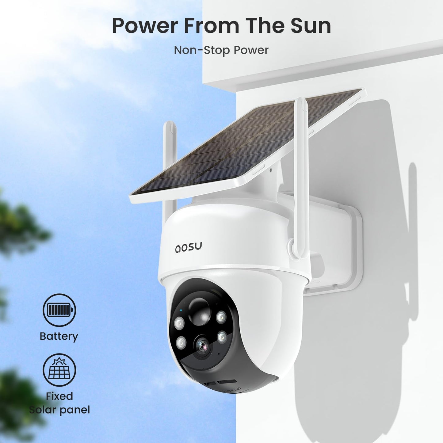 AOSU Solar Security Cameras Wireless Outdoor, 4-Cam Kit, No Monthly Fee, Home Security Cameras System, Auto Cross-Tracking, 360° Pan & Tilt, 2K Color Night Vision, 32GB Local Storage, 5G & 2.4G WiFi