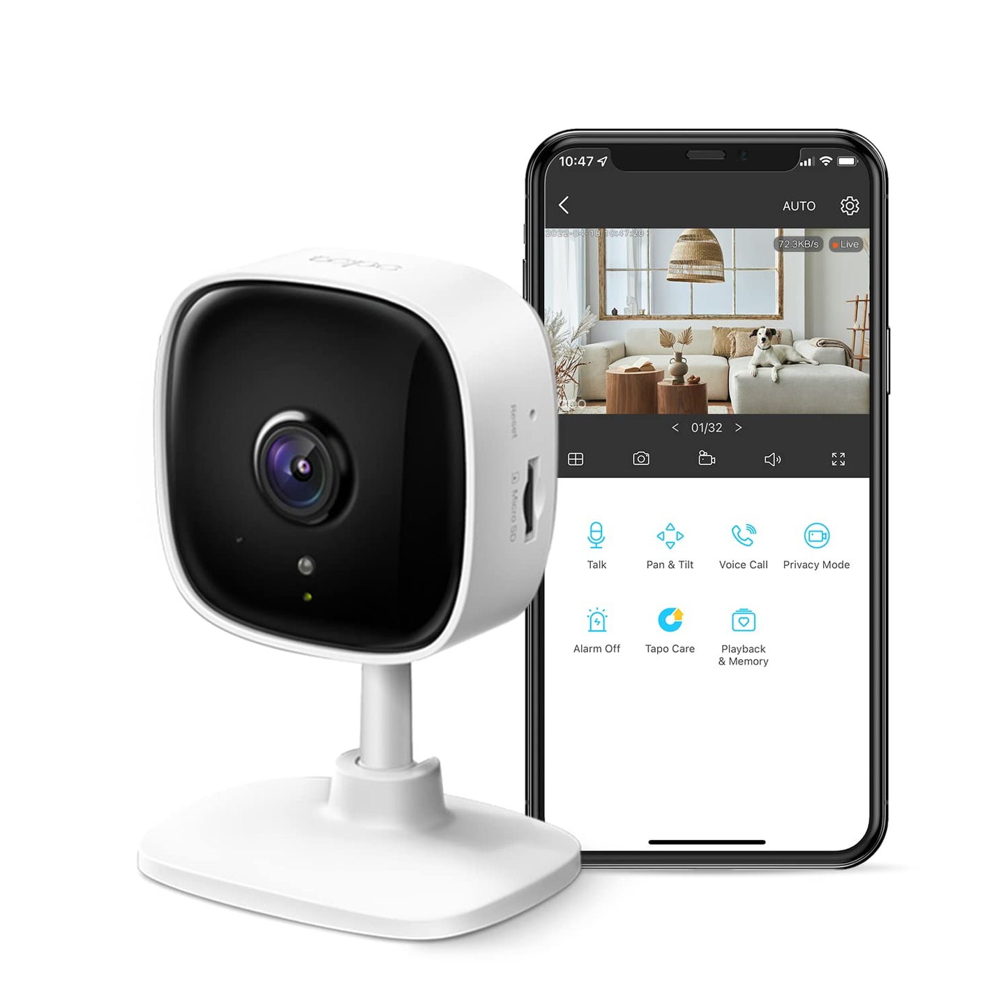 TP-Link Tapo 2K Indoor Home Security WiFi Camera, Up to 30ft Night Vision, Privacy Mode, Sound & Light Alarm, Up to 512 GB microSD Card Slot, Two-Way Audio, Works w/Alexa and Google (Tapo C110)