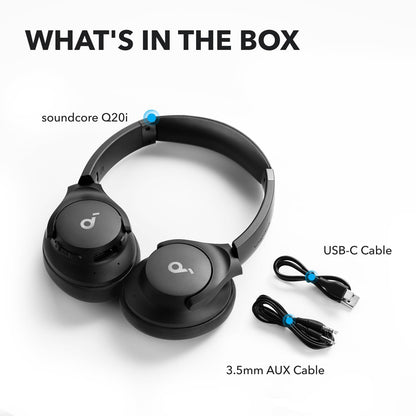 soundcore by Anker Q20i Hybrid Active Noise Cancelling Headphones, Wireless Over-Ear Bluetooth, 40H Long ANC Playtime, Hi-Res Audio, Big Bass, Customize via an App, Transparency Mode, Ideal for Travel