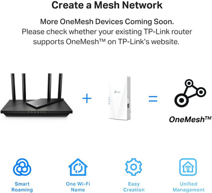 TP-Link AX1800 WiFi Extender Internet Booster (RE600X) - WiFi 6 Range Extender Covers up to 1500 sq.ft and 30 Devices, Dual Band, AP Mode w/Gigabit Port, APP Setup