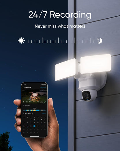 eufy Floodlight Camera E30, Security Camera Outdoor, 360° Pan and Tilt, AI Detection and Tracking, 2K Video, 2.4GHz Wi-Fi, 2,000 Lumens, Custom Voice and Light Alerts, 24/7 Recording, No Monthly Fee