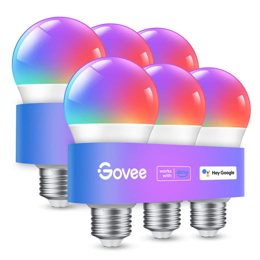 Govee Smart Light Bulbs, WiFi & Bluetooth Color Changing Light Bulbs, Music Sync, 16 Million DIY Colors RGBWW Color Lights Bulb, Work with Alexa, Google Assistant & Govee Home App, 6 Pack