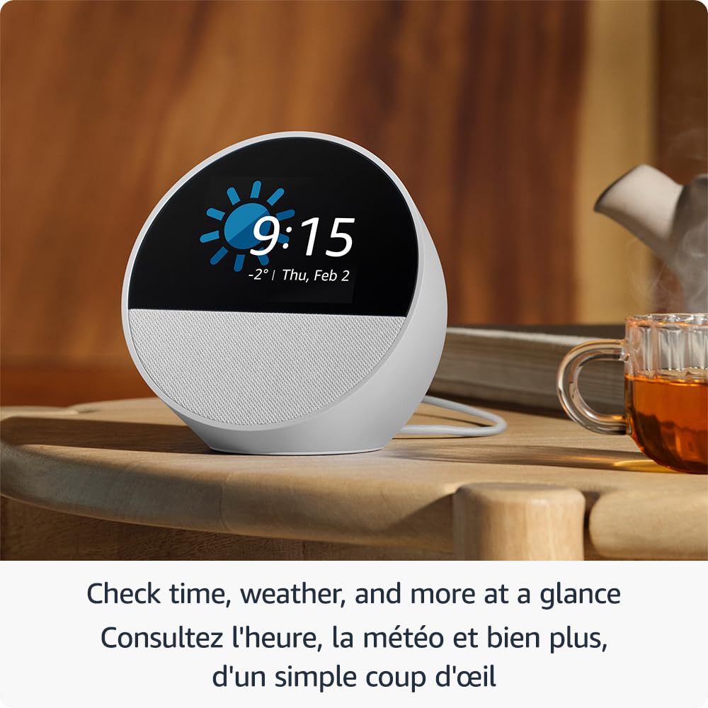 Amazon Echo Spot (2024 release), Smart alarm clock with vibrant sound + Alexa, Black