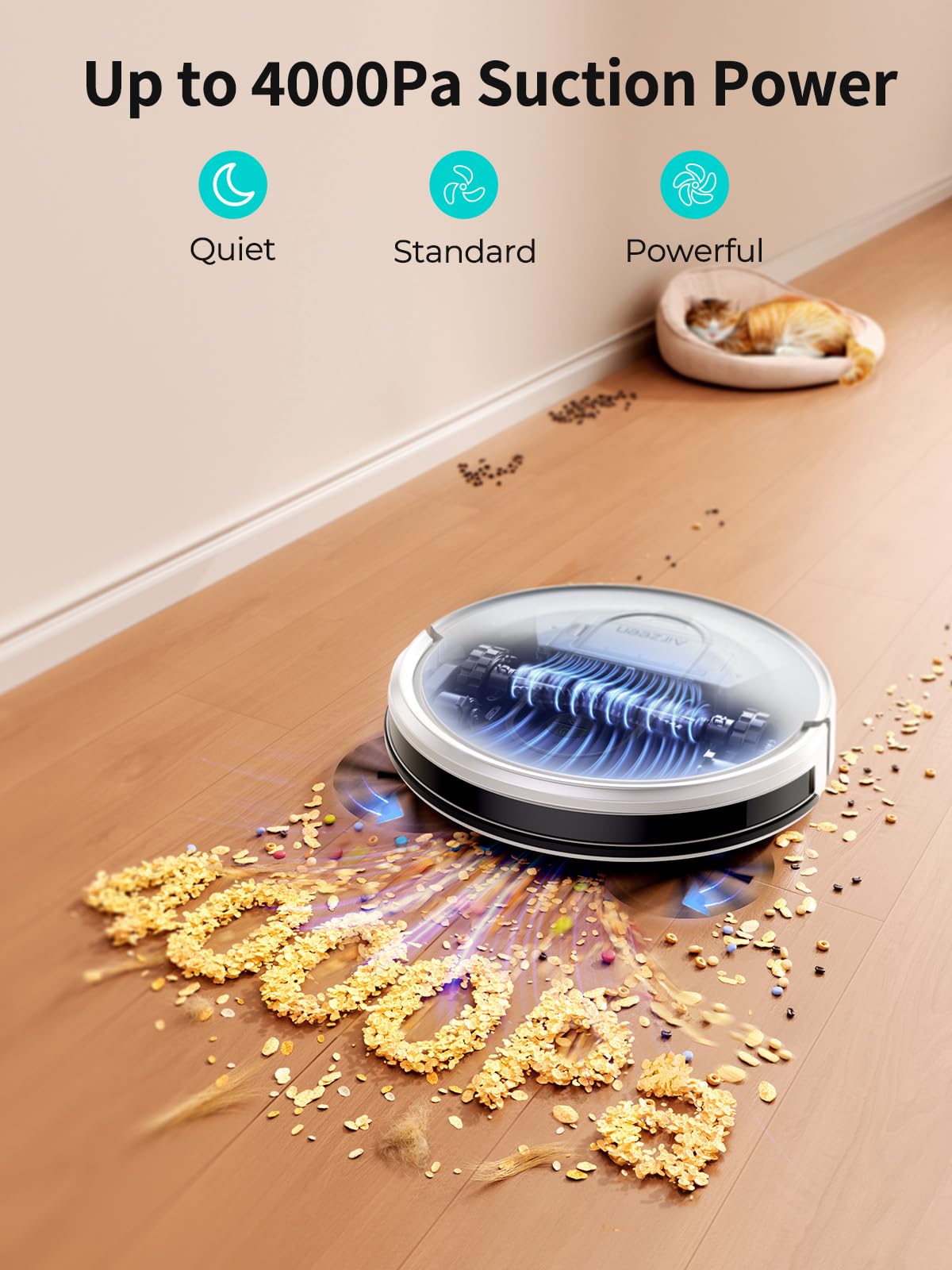 Airzeen Robot Vacuums, Sweep/Vacuum/Mop 3 in 1 Robot Vacuums and mop with 4000Pa Suction, WiFi/APP/Alexa/Remote, Ultra-Thin, Schedule Settings, Self-Charging, Ideal for Hard Floor, Pet Hair