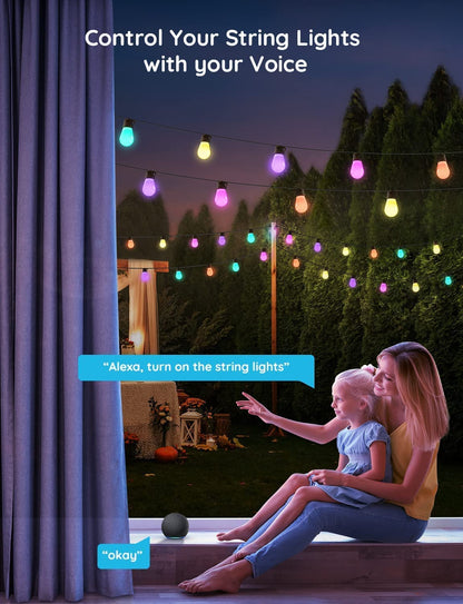 Govee Smart Outdoor String Lights, RGBIC Warm White 48ft LED Bulbs for Christmas Decorations, WiFi Patio Lights Work with Alexa, APP Control, IP65 Waterproof, Dimmable for Balcony, Backyard