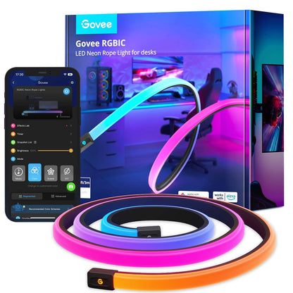 Govee RGBIC Gaming Lights, 10ft Neon Rope Lights Soft Lighting for Gaming Desks, LED Strip Lights Syncing with Razer Chroma, Support Cutting, Smart App Control, Music Sync