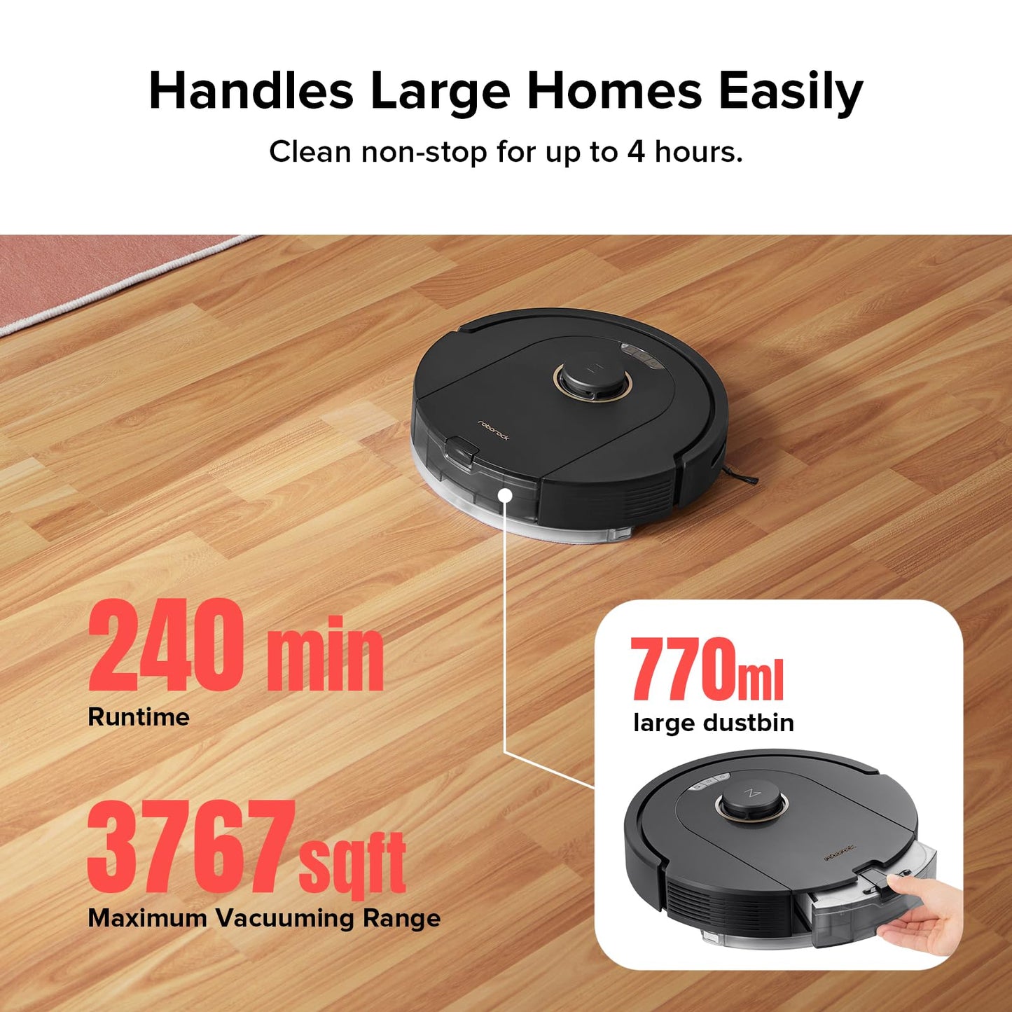 roborock Q5 Pro Robot Vacuum and Mop Combo, DuoRoller Brush, 5500Pa Suction, LiDAR Navigation, Robotic Vacuum Cleaner with 770ml Large Dustbin, 240 min Runtime, Smart No-Go Zone, Perfect for Pet Hair