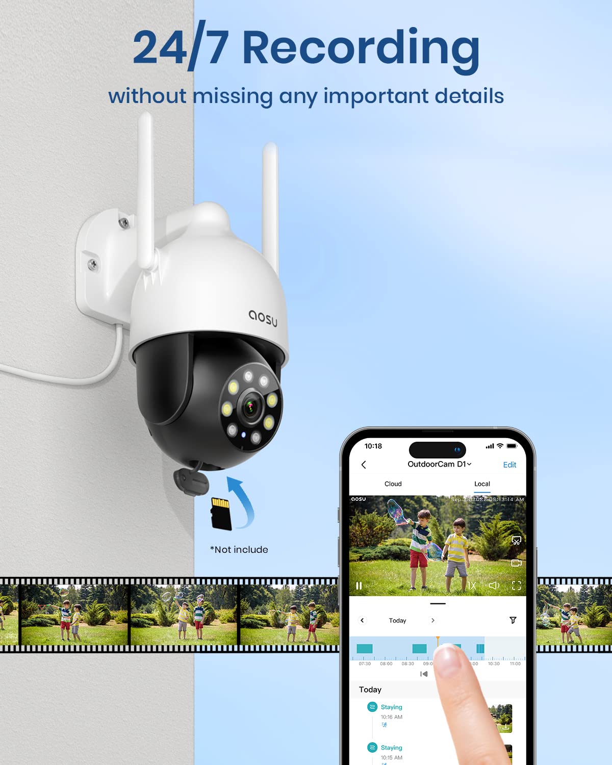 AOSU 2K Outdoor Security Camera with 360° Pan-Tilt, WiFi Camera Surveillance, Preset Timed Cruise, Auto Tacking, Full-Color Night Vision, 2-Way Audio, Waterproof, Compatible with Alexa