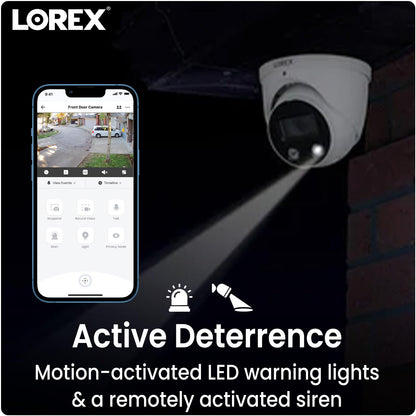 Lorex E893DD-E Indoor/Outdoor 4K Ultra HD Smart Deterrence IP Dome Camera with Smart Motion Detection Plus, 150ft Night Vision, CNV, 2.8mm, IP67, Audio, Works with N843, N844, N863B Series, White