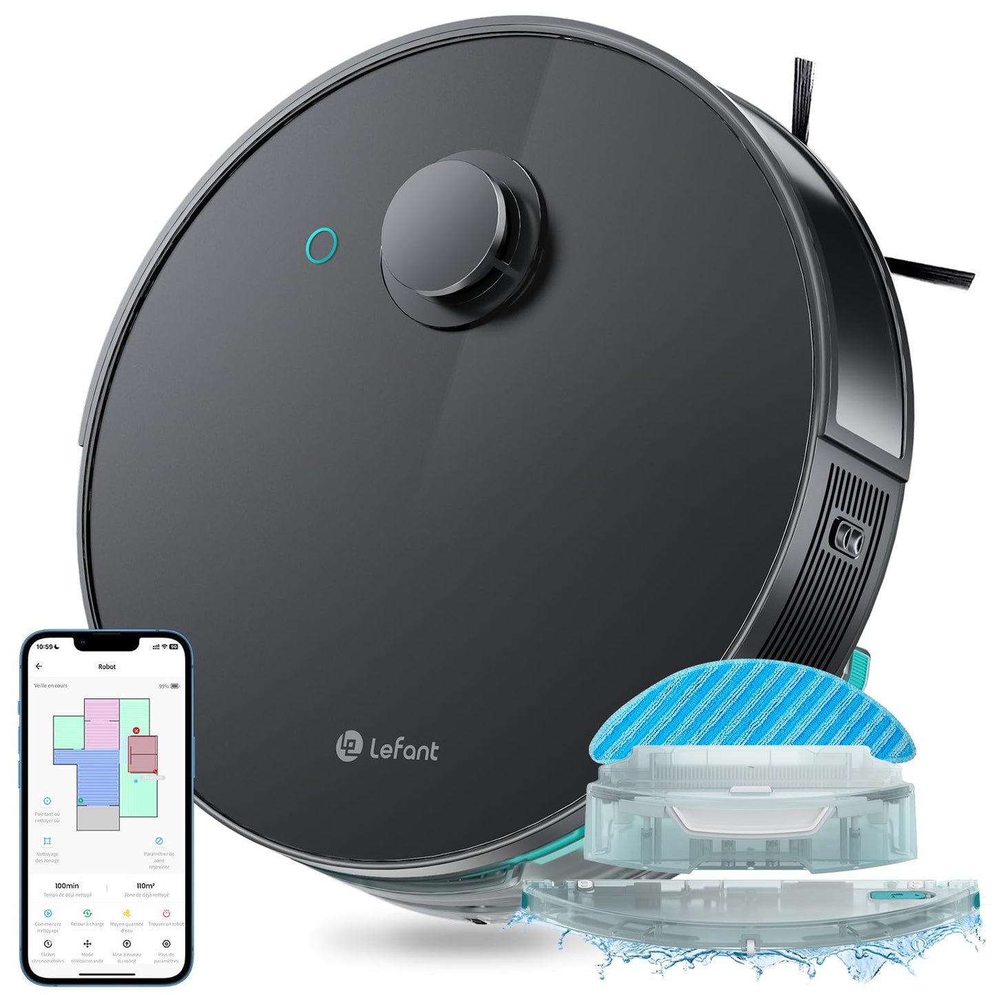 Lefant N3 Robot Vacuum and Mop, LIDAR Navigation, No-Go&No-Mop Zones, 5000Pa Suction & Sonic Mopping, 200 Min Runtime, Multi-Level Mapping, Fully Customized Cleaning, Ideal for Carpets and Pet Hair