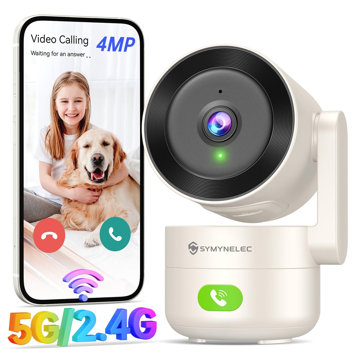 SYMYNELEC 5GHz/2.4GHz Indoor Security WiFi Camera, Smart Baby & Pet Monitor with One-Touch Call 360° AI Human Motion Tracking Cry Detection 2K 4MP PTZ IR Night Vision 2-Way Talk Siren Works with Alexa