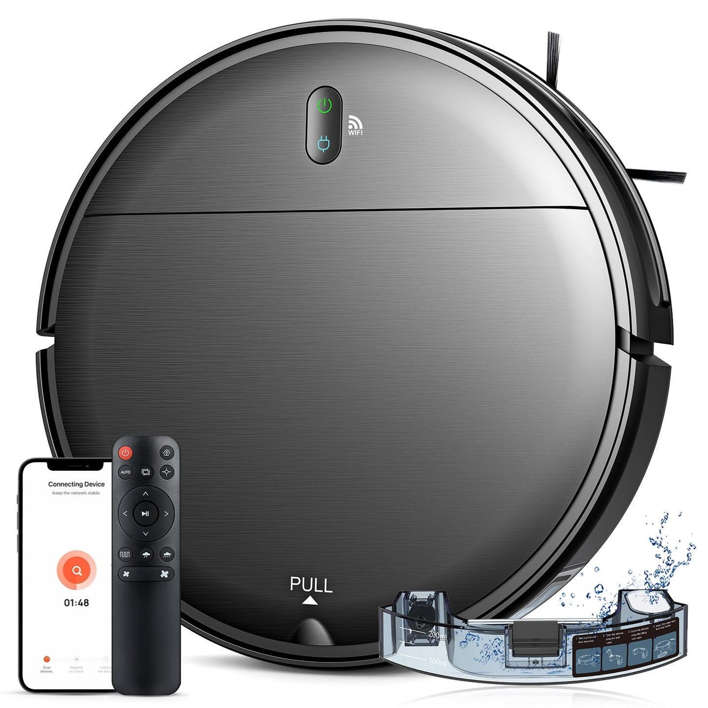 Robot Vacuum and Mop Combo, WiFi/App, Robotic Vacuum Cleaner with Schedule, 2 in 1 Mopping Robot Vacuum with Watertank and Dustbin, Self-Charging, Slim, Ideal for Hard Floor, Pet Hair, Carpet