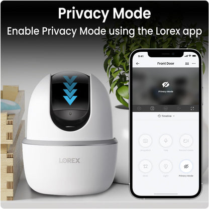 Lorex Pan & Tilt Indoor Security Camera - Wireless 2K WiFi Camera with Person Detection, Two-Way Talk and Smart Home Compatibility (16GB MicroSD)