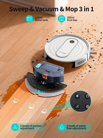 Airzeen Robot Vacuums, Sweep/Vacuum/Mop 3 in 1 Robot Vacuums and mop with 4000Pa Suction, WiFi/APP/Alexa/Remote, Ultra-Thin, Schedule Settings, Self-Charging, Ideal for Hard Floor, Pet Hair