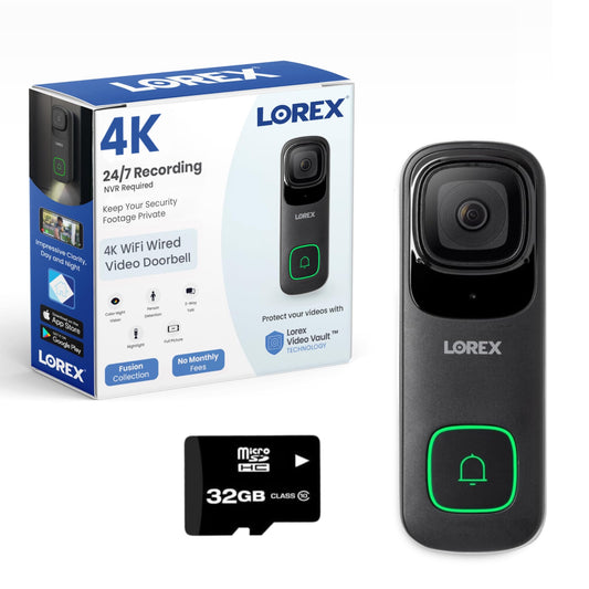 Lorex 4K 32GB Wired Smart Video Doorbell Camera w/No Subscription Fee - Color Night Vision (Black) [Requires 16-24VAC]