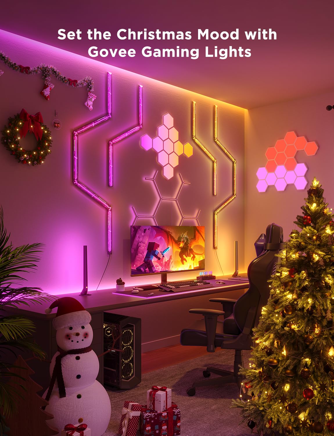 Govee Glide Hexa Light Panels, RGBIC Hexagon Lights, Wi-Fi Wall Lights, DIY Design, Music Sync, App Control, Works with Alexa & Google Assistant, for Gaming, Holiday and Decor, 10 LED Panels