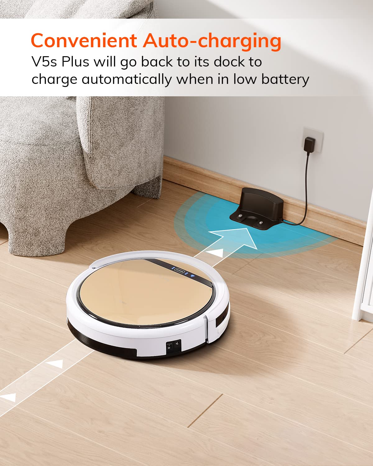 ILIFE V5s Plus Robot Vacuum and Mop Combo with Wi-Fi/App/Alexa, Automatic Self-Charging Robotic Vacuum Cleaner, Slim and Quiet, Cleans Hard Floors Carpets and Pet Hair (V5s Pro Upgrade Version)