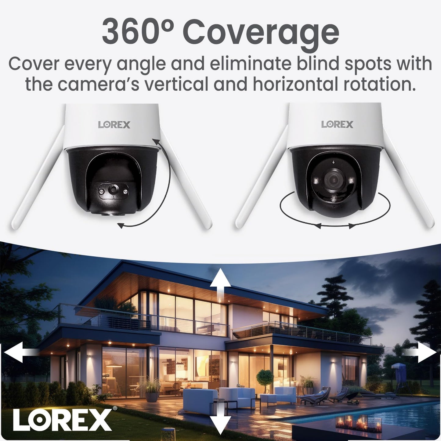 Lorex 2K Pan-Tilt Indoor/Outdoor WiFi Security Camera - Home Security Camera with 360 View Auto-Tracking, Color Night Vision, Person Detection, Warning Light/Siren - Surveillance Camera w/Phone App