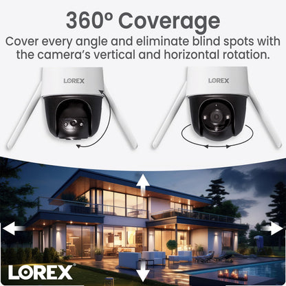 Lorex 2K Pan-Tilt Indoor/Outdoor WiFi Security Camera - Home Security Camera with 360 View Auto-Tracking, Color Night Vision, Person Detection, Warning Light/Siren - Surveillance Camera w/Phone App