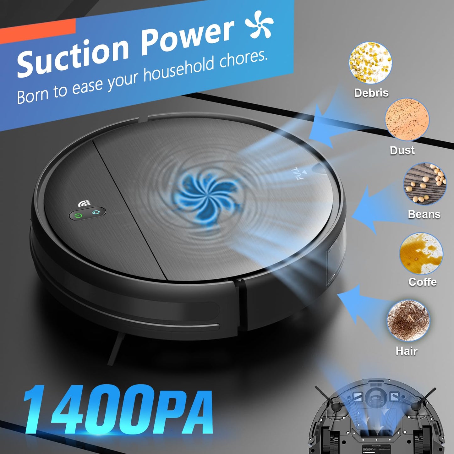 Robot Vacuum and Mop Combo, WiFi/App, Robotic Vacuum Cleaner with Schedule, 2 in 1 Mopping Robot Vacuum with Watertank and Dustbin, Self-Charging, Slim, Ideal for Hard Floor, Pet Hair, Carpet