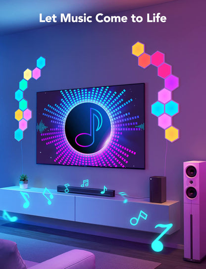 Govee Glide Hexa Light Panels, RGBIC Hexagon Lights, Wi-Fi Wall Lights, DIY Design, Music Sync, App Control, Works with Alexa & Google Assistant, for Gaming, Holiday and Decor, 10 LED Panels