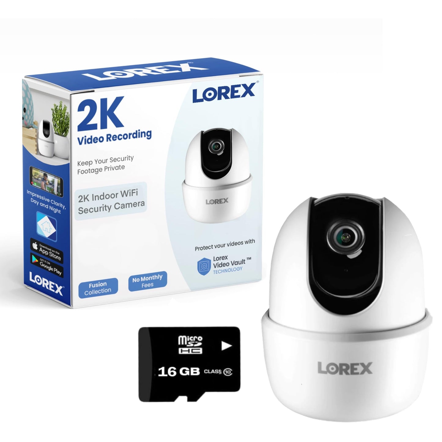 Lorex Pan & Tilt Indoor Security Camera - Wireless 2K WiFi Camera with Person Detection, Two-Way Talk and Smart Home Compatibility (16GB MicroSD)