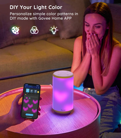 Govee Smart Table Lamp, Dimmable App Wi-Fi Control Lamp with 43 Scene Modes and Music Mode, Warm White Light RGBIC Bedside Lamp for Bedrooms and Living Room, Works with Alexa & Google Assistant