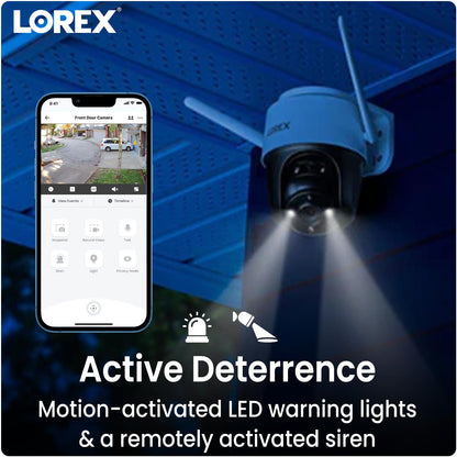 Lorex 2K Pan-Tilt Indoor/Outdoor WiFi Security Camera - Home Security Camera with 360 View Auto-Tracking, Color Night Vision, Person Detection, Warning Light/Siren - Surveillance Camera w/Phone App