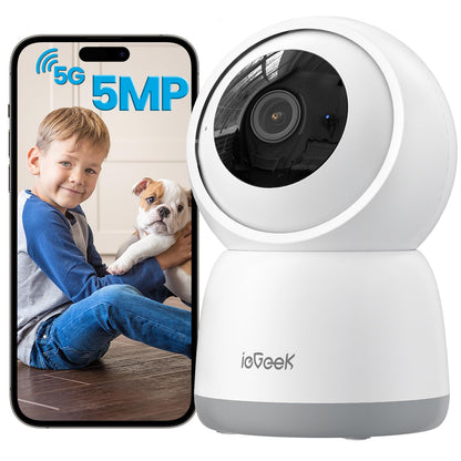 ieGeek 5MP Indoor Security Camera,5G&2.4G WiFi Baby Monitor Pet Cameras Surveillance Interieur for Home System,Video Cam with Phone App,Smart Motion Sensor,Auto Tracking,360°PTZ Dog Cam,Work w/Alexa