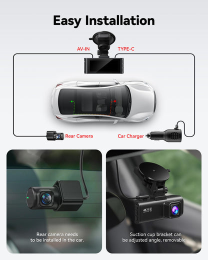 REDTIGER Dash Cam Front Rear, 4K/2.5K Full HD Dash Camera for Cars, 32GB Card Included, Built-in Wi-Fi GPS, 3.18” IPS Screen, Night Vision, 170°Wide Angle, WDR, 24H Parking Mode(F7NP)