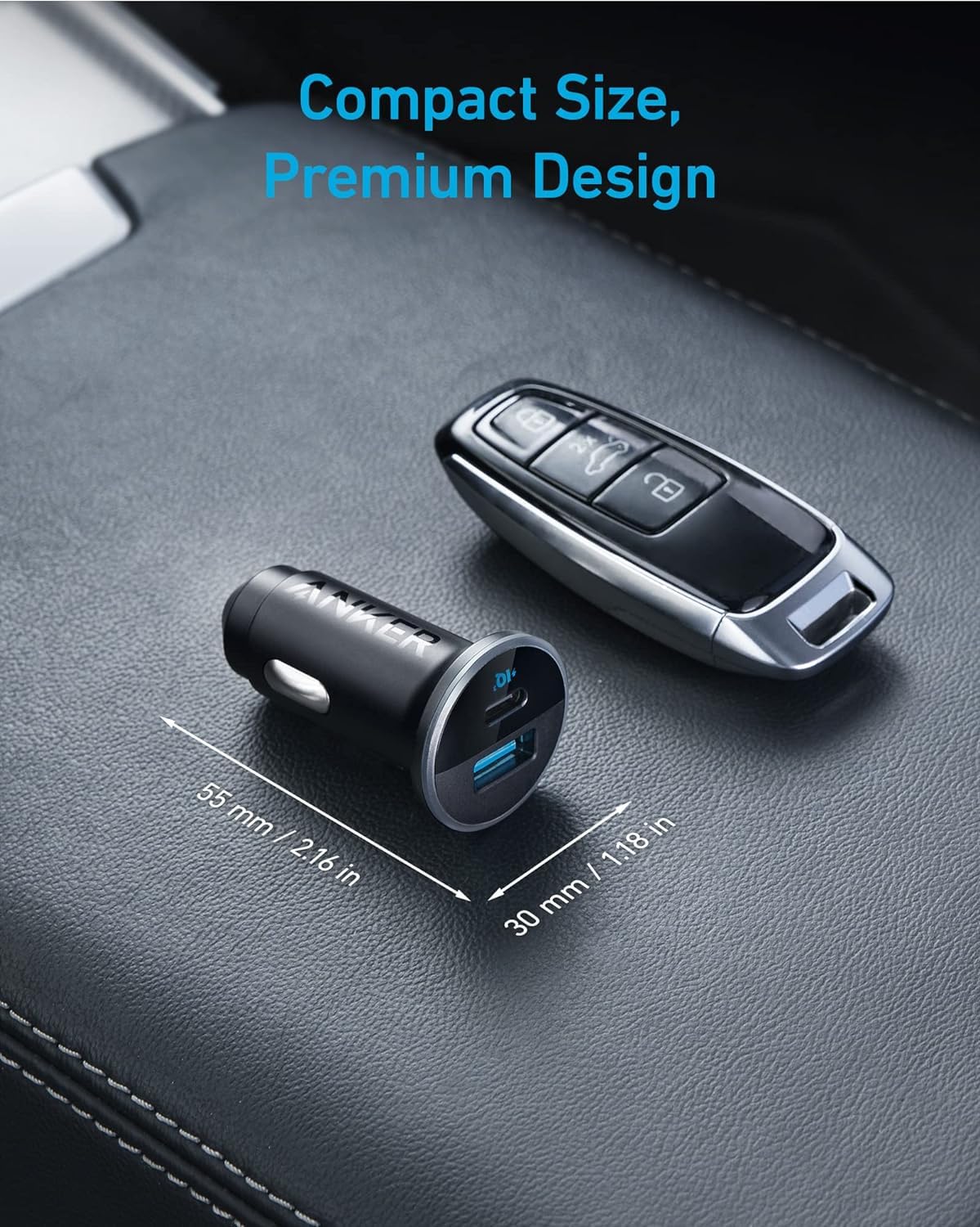 Anker USB C Car Charger Adapter, iPhone 16 Car Charger, 52.5W Cigarette Lighter USB Charger, 323 Anker Car Charger with 30W PowerIQ 3.0 Fast Charging for iPhone 16/15/14/13/12, Galaxy S23/22, Pixel