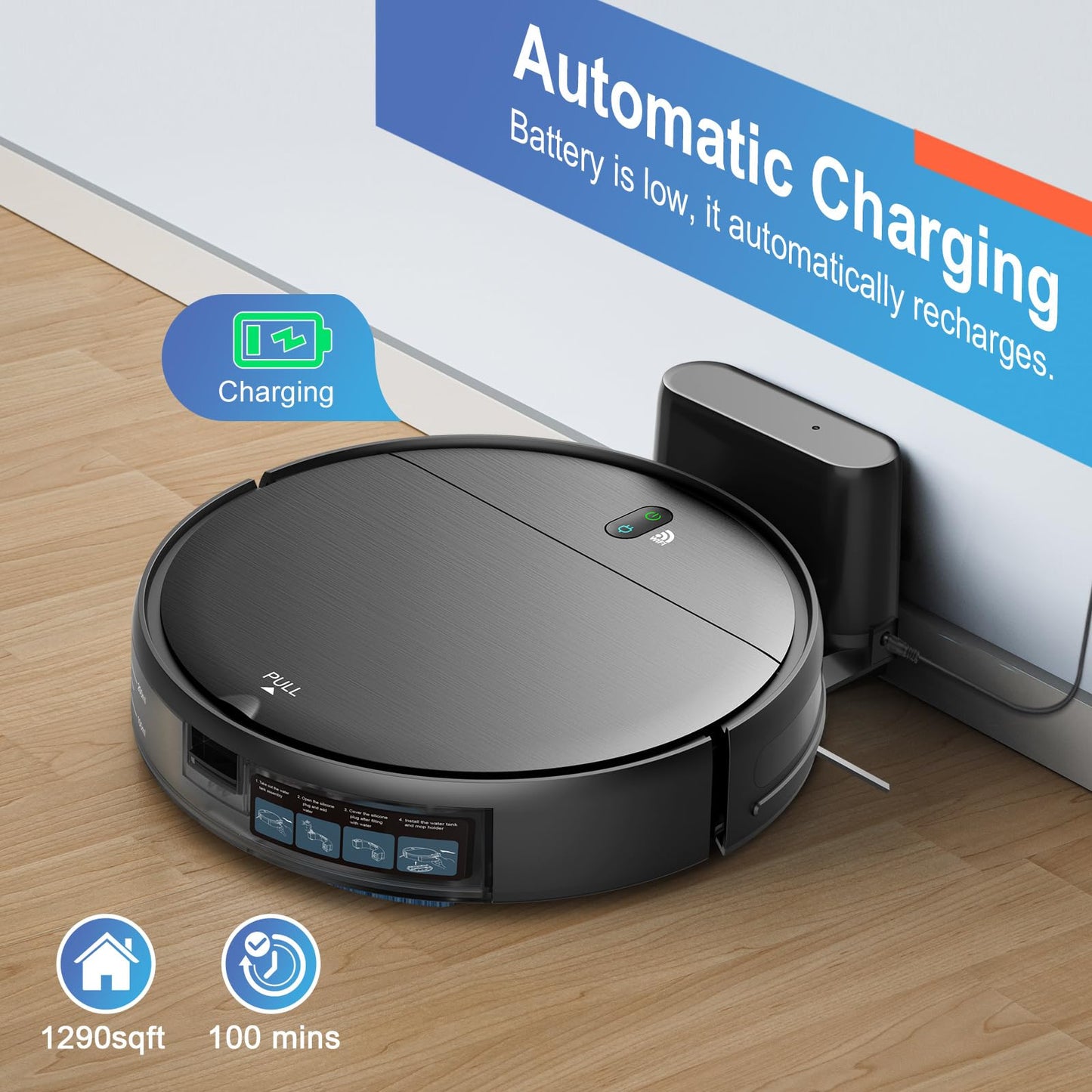 Robot Vacuum and Mop Combo, WiFi/App, Robotic Vacuum Cleaner with Schedule, 2 in 1 Mopping Robot Vacuum with Watertank and Dustbin, Self-Charging, Slim, Ideal for Hard Floor, Pet Hair, Carpet